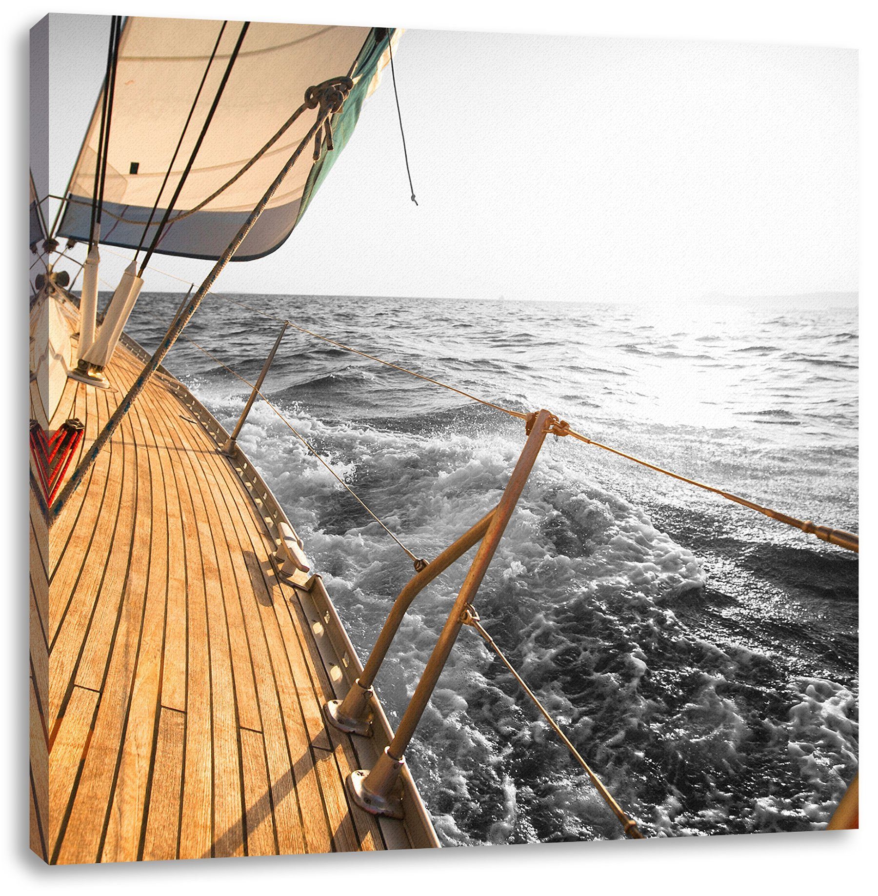 bespannt, liegendes Pixxprint St), Zackenaufhänger (1 liegendes schief inkl. schief fertig Segelboot Segelboot, Leinwandbild Leinwandbild