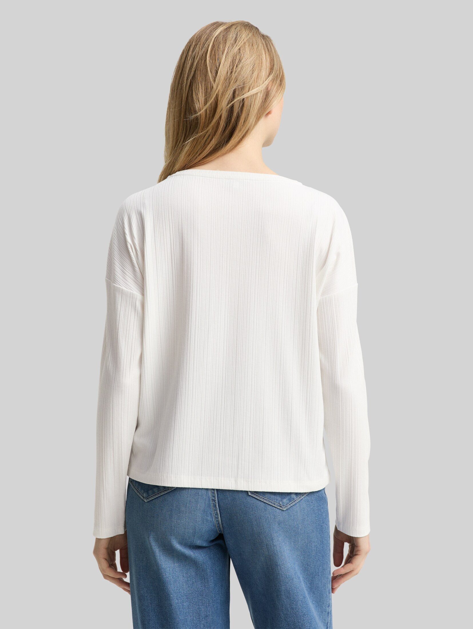 TOM TAILOR Langarmshirt T-Shirt Loose Fit Langarmshirt mit Rippstruktur – Bild 3 von 5