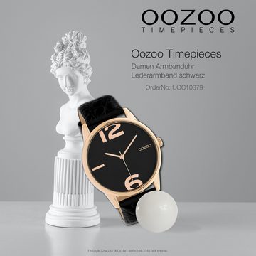 OOZOO Quarzuhr Oozoo Damen Armbanduhr Timepieces Analog, Damenuhr rund, groß (ca. 40mm), Lederarmband schwarz, Fashion