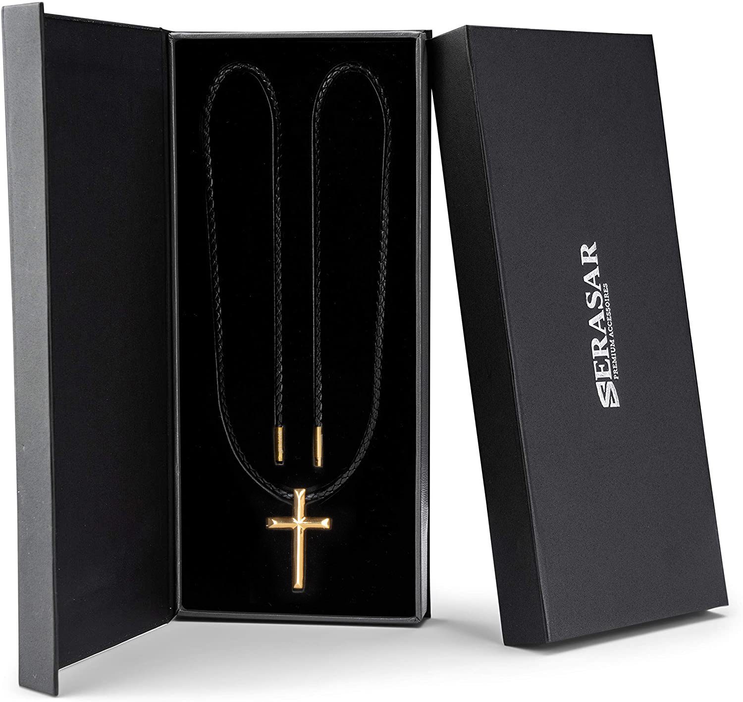 "Cross" SERASAR Echtleder Lederband aus Edelstahlanhänger mit Lederhalskette Gold (1-tlg),