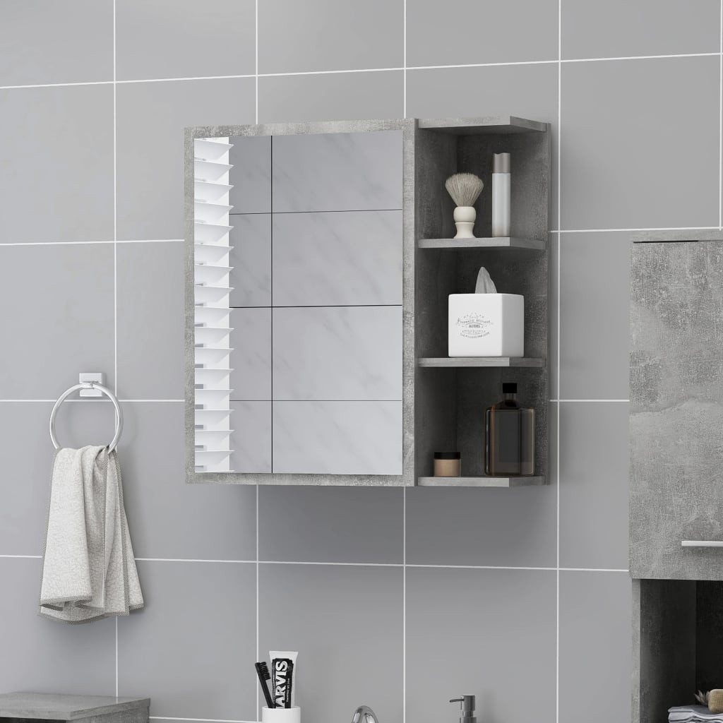 furnicato Badezimmerspiegelschrank Spiegelschrank Betongrau 62,5 x 20,5 x 64 cm mit 5 Fächern (1-St) Badschrank mit 5 Fächern, Acrylglas und viel Stauraum fürs Badezimmer