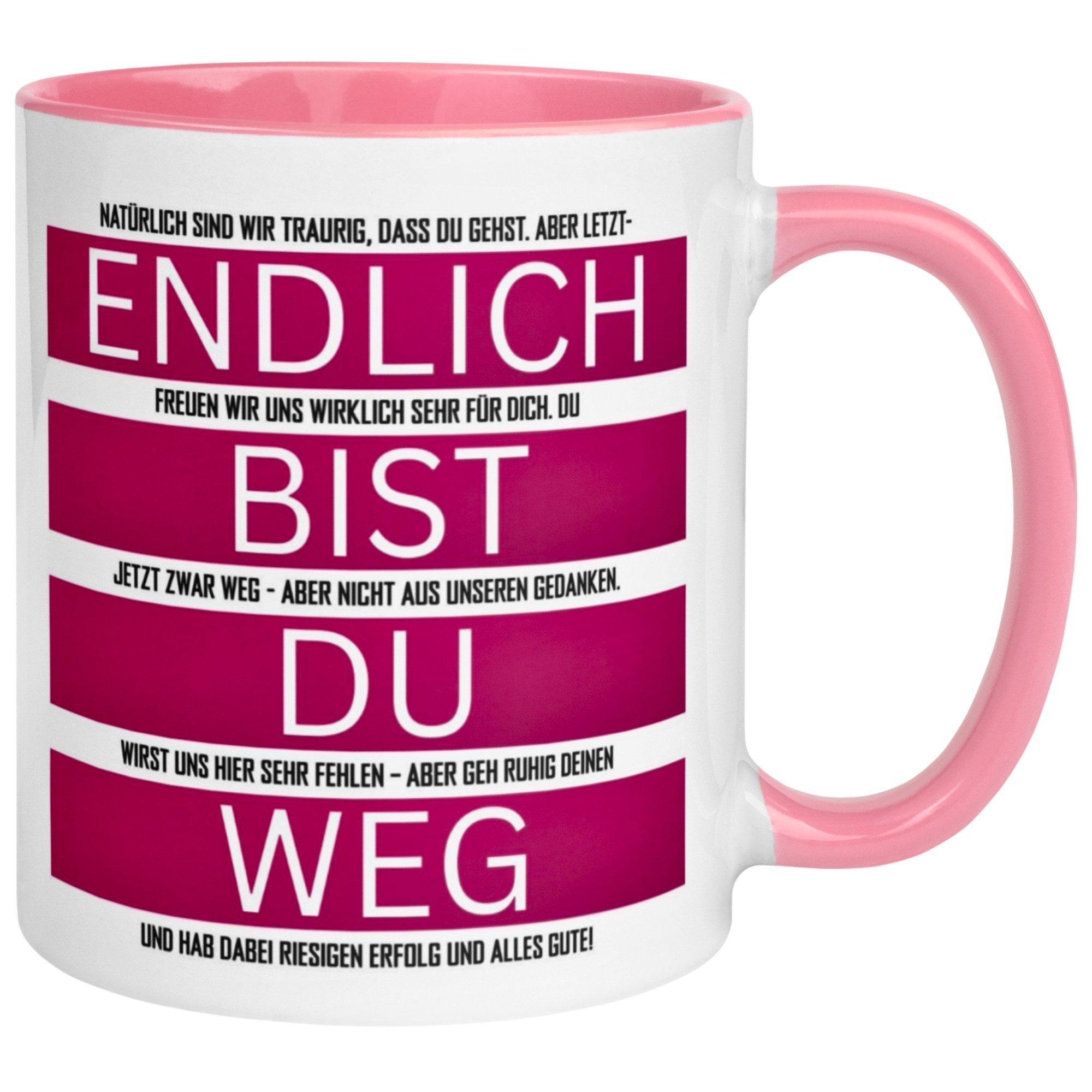 Momentals Tasse Abschied – „Endlich bist du weg“ – Abschiedsgeschenk für Kollegin, Gratis Versand · Links-&Rechtshänder · Spülmaschinenfest