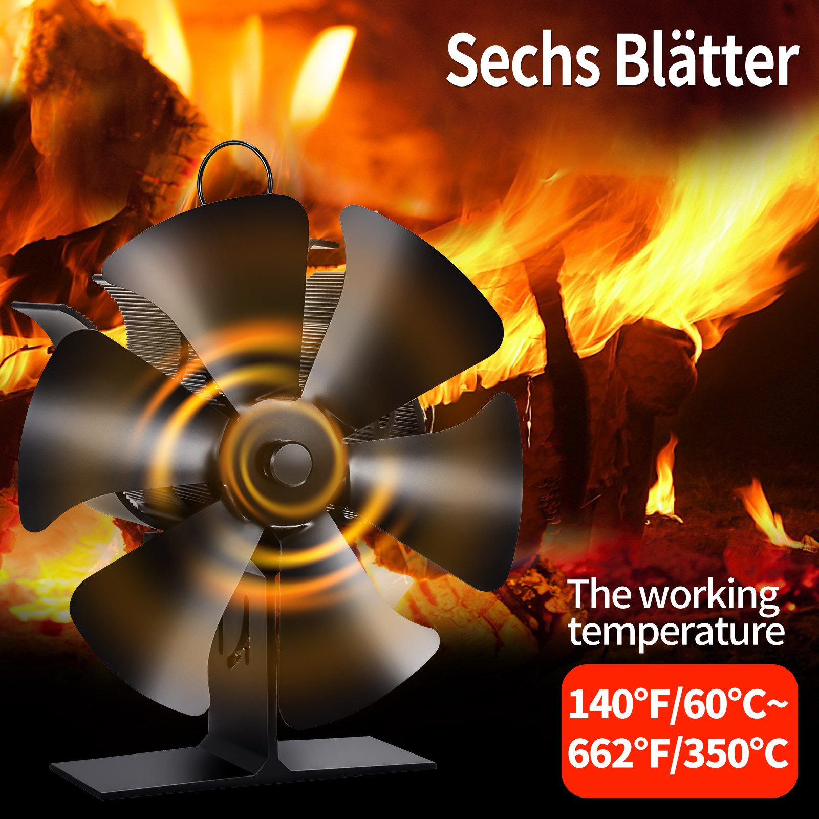 BlingBin Kaminventilator 6 Flügel Ofenventilator Kaminofen Ventilator mit T günstig online kaufen