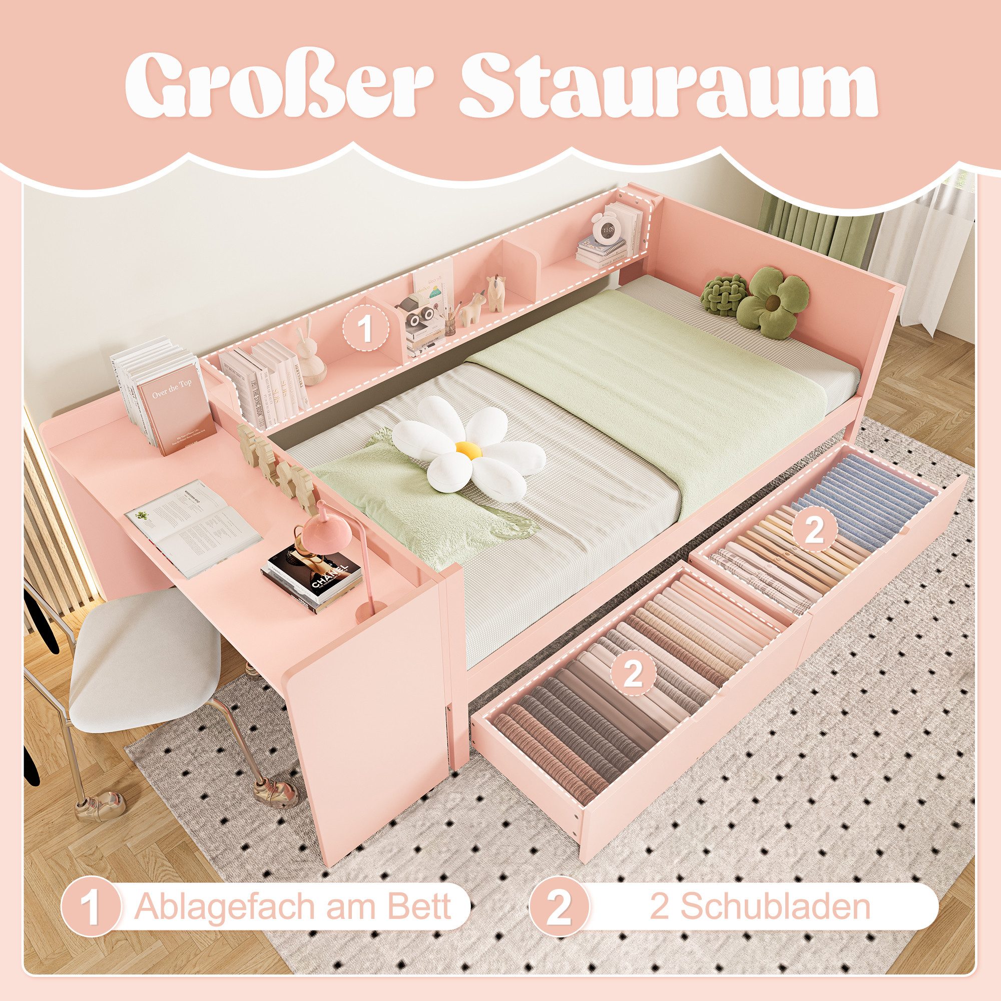 OKWISH Kinderbett mit Schreibtisch, Jugendbett Daybett günstig online kaufen