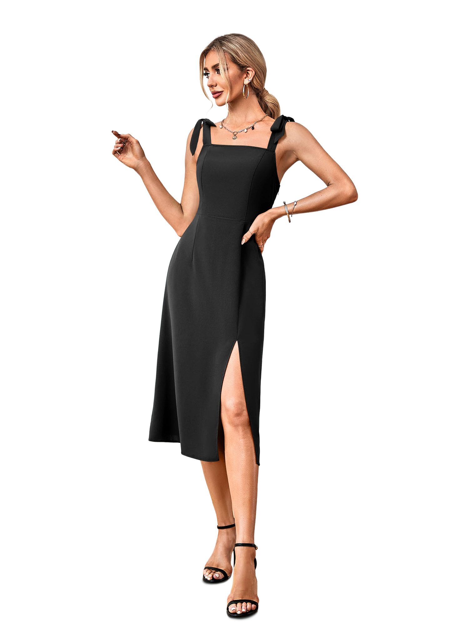 Imily Bela Midikleid Damen Elegante Kleider (Packung, 1-tlg., 1per-Pack) Einfarbig – Bild 4 von 5
