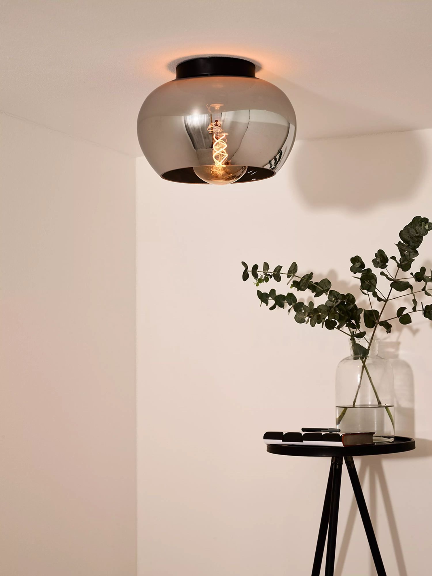 Licht-Erlebnisse Deckenleuchte GRISU, ohne Leuchtmittel, Rauchglas Metall Ø 30,5 cm rund Schwarz Rauchgrau E27 Modern