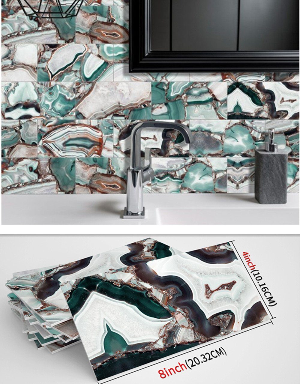 XDeer Wandfliese 16 Stück Fliese Aufkleber Плиткаsticker,Vintage Boden Wandabziehbild, green, Aufkleber selbstklebende Fliese 3D Kunst DIY Küche Bad Backsplash
