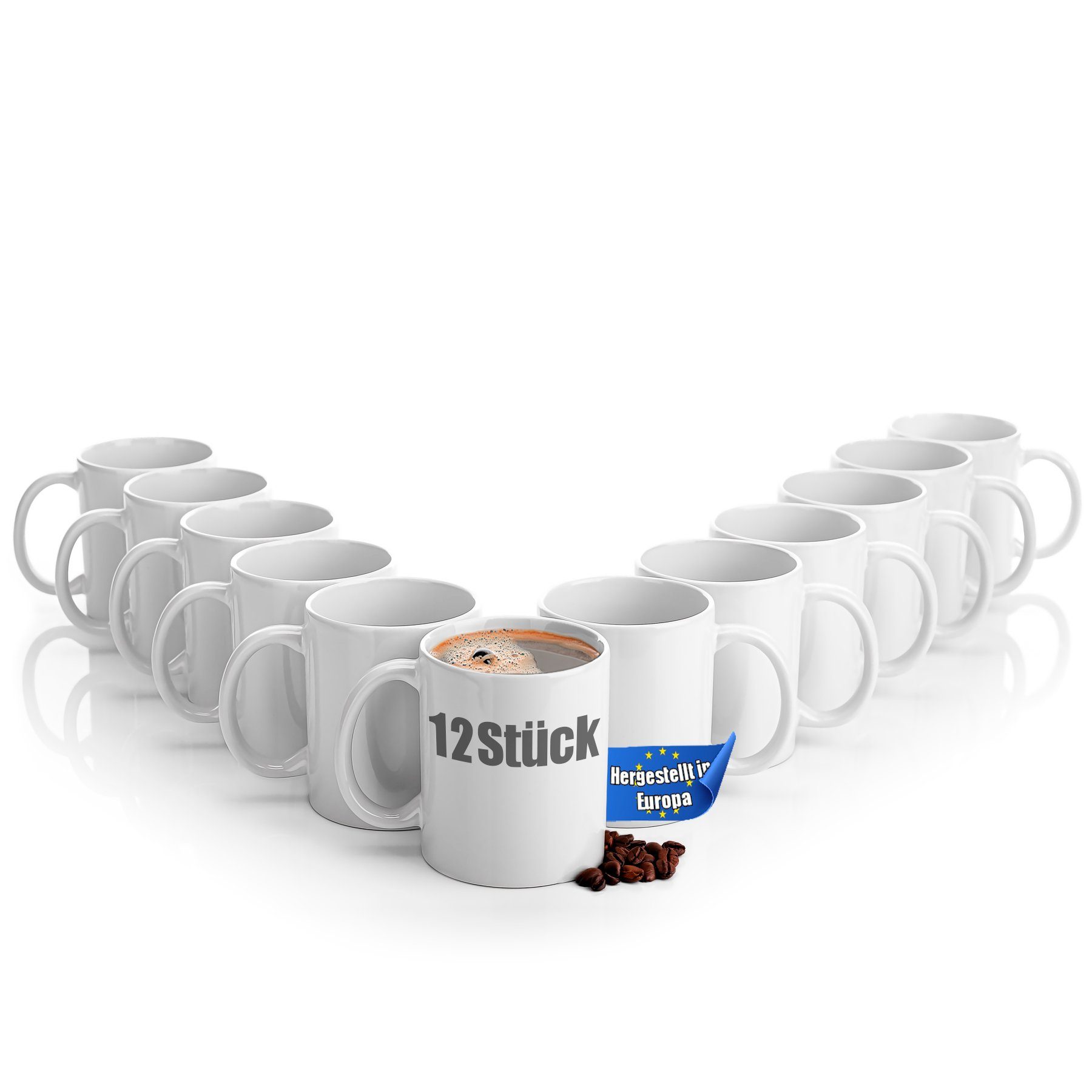 Becher 12 Stück große Kaffeebecher weiß 300ml aus