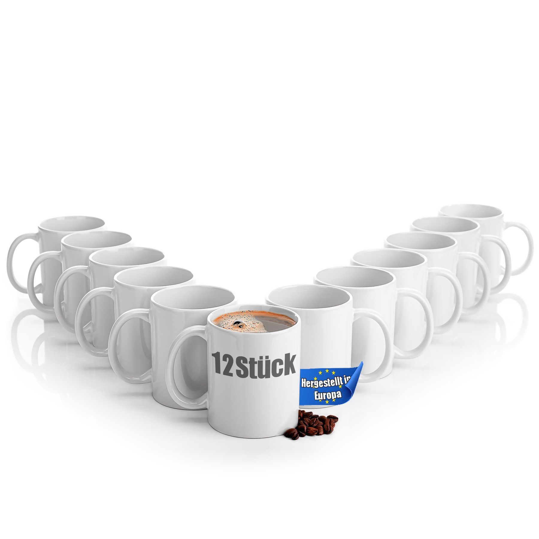 BigDean Becher 12 Stück große Kaffeebecher weiß 300ml aus, Porzellan