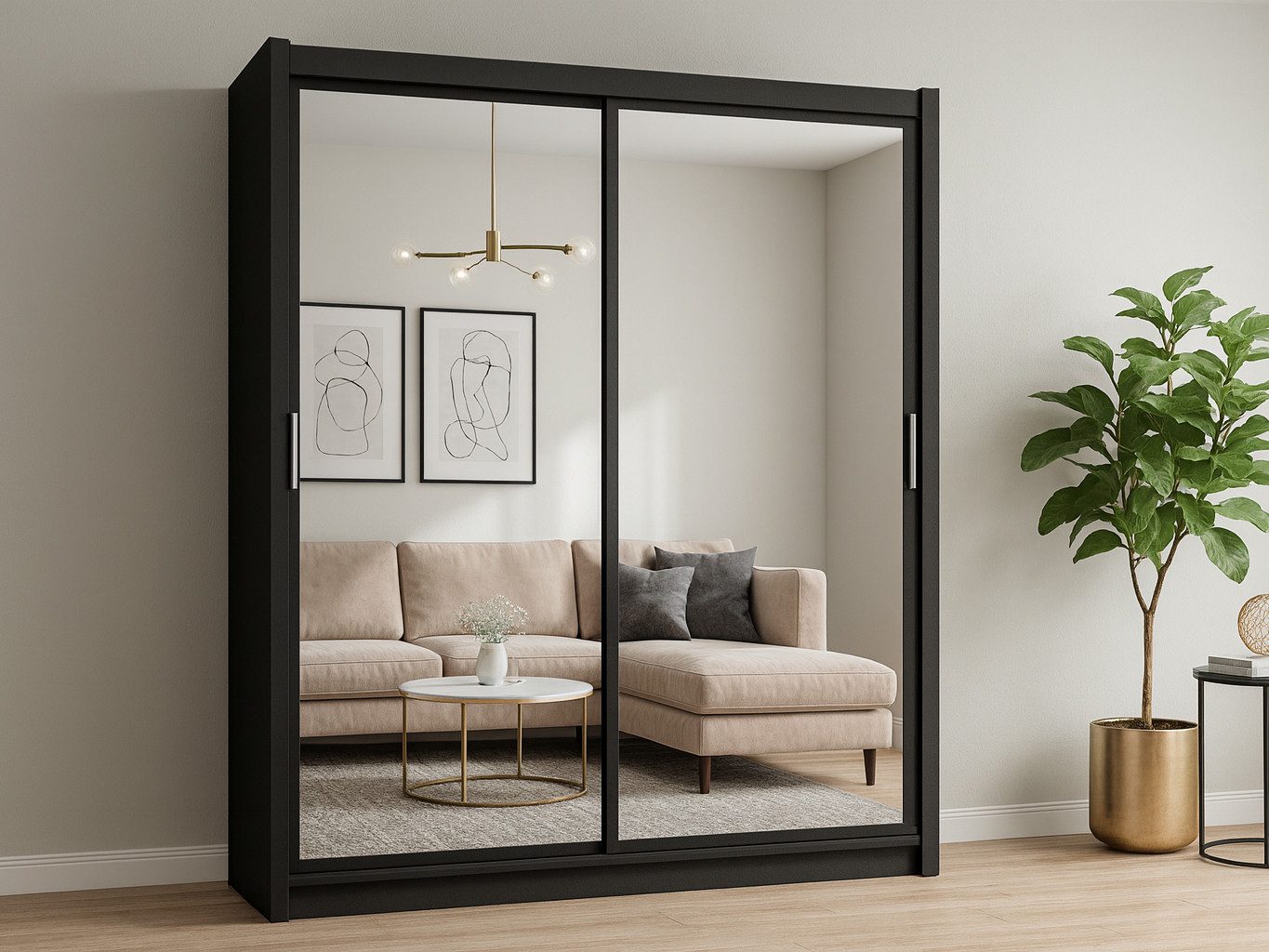 Beautysofa Kleiderschrank PARIS mit Spiegel & Kleiderstange (2-türig, viel günstig online kaufen