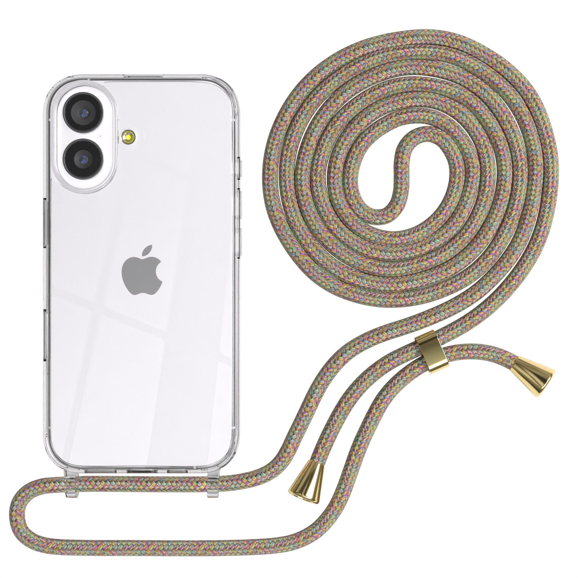EAZY CASE Handykette Hülle mit Kette für Apple iPhone 17 6,3 Zoll, Ketten Hülle Schultergurt Schutz Hülle Tasche mit Band Bunt