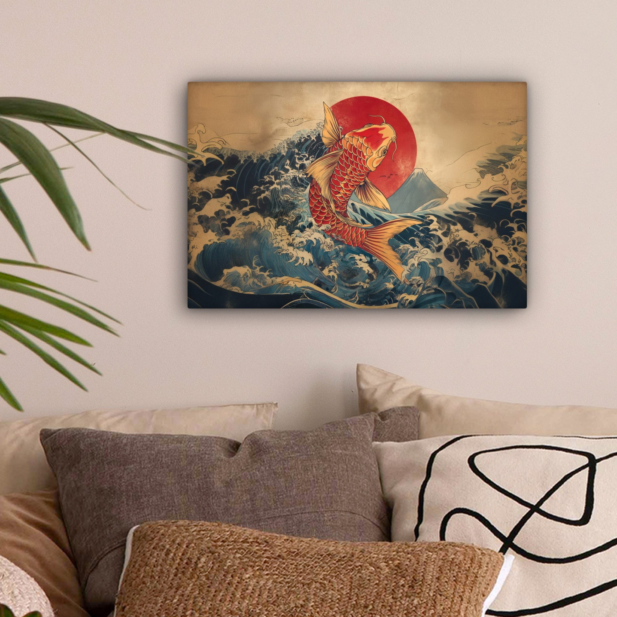 OneMillionCanvasses® Leinwandbild Koi - Meer - Wellen - Sonne, Fotodruck (1 günstig online kaufen