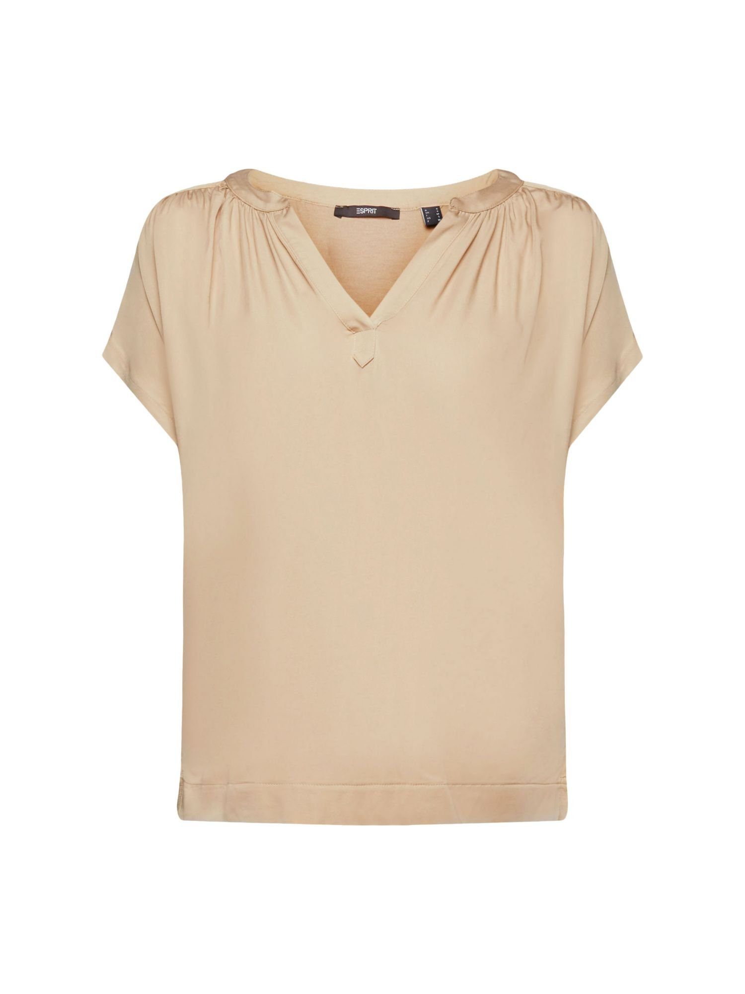 Esprit Collection T-Shirt Bluse mit V-Neck, LENZING™ ECOVERO™ (1-tlg) TAUPE