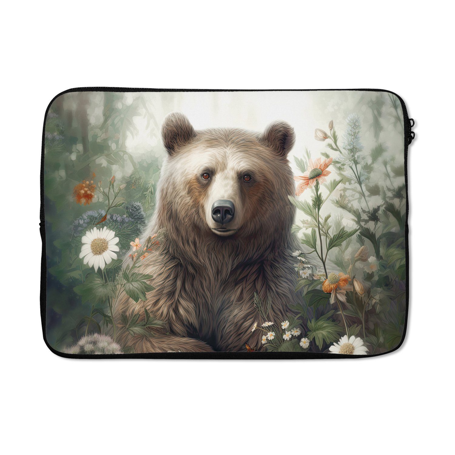 Laptop-Hülle Braunbär - Wildtiere - Blumen - Pflanzen