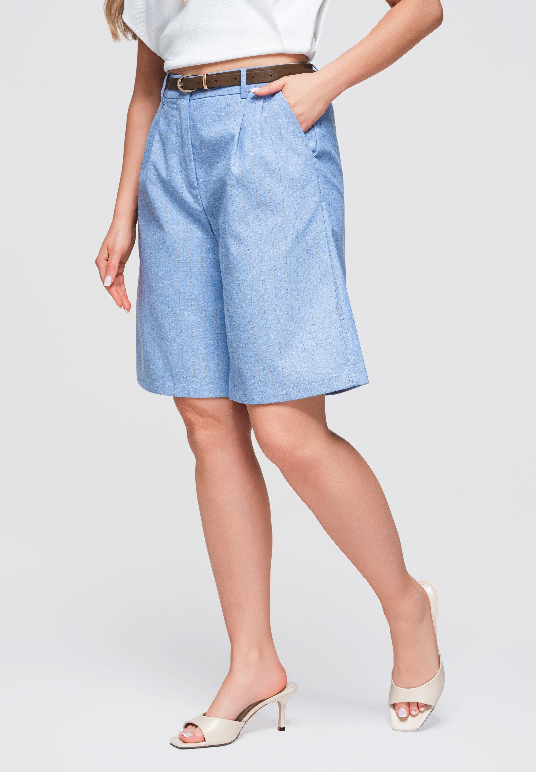 Shorts Damen Shorts mit hohem Bund und weitem Bein Blau S