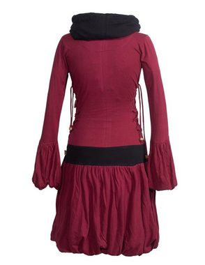 Vishes Jerseykleid Langarm Kleid mit seitlicher Schnürung Schalkragen Hippie, Goa, Ethno, Elfen Style