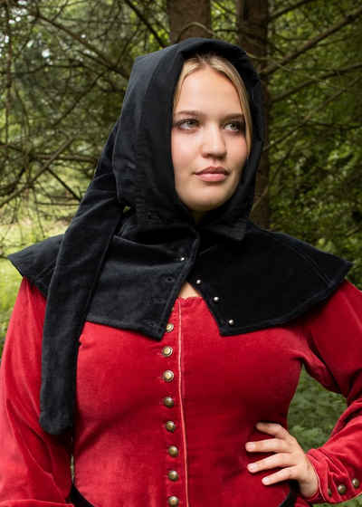Battle Merchant Ritter-Kostüm Mittelalterliche Gugel Mirella, samt, schwarz