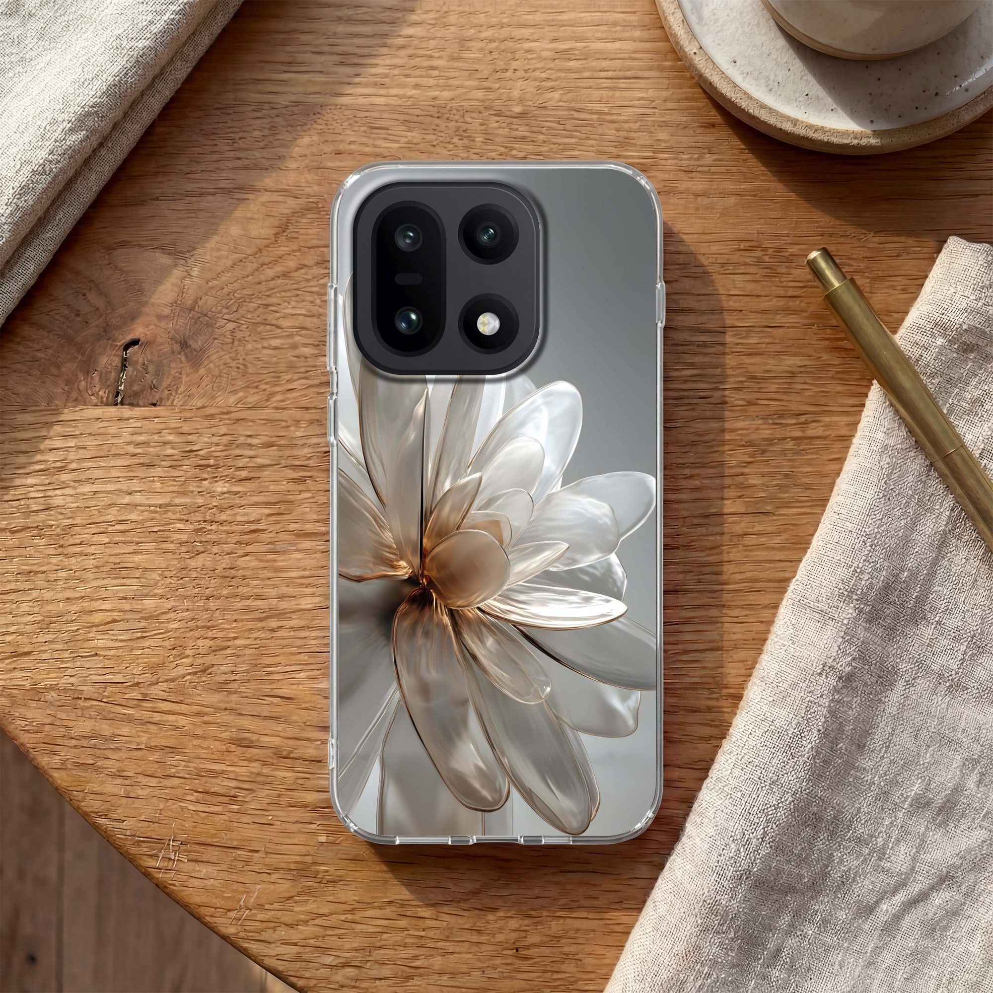 MuchoWow Handyhülle für OnePlus 15 Blume - Weiß - Neutral, Phone Case, Silikon, Schutzhülle Dünn