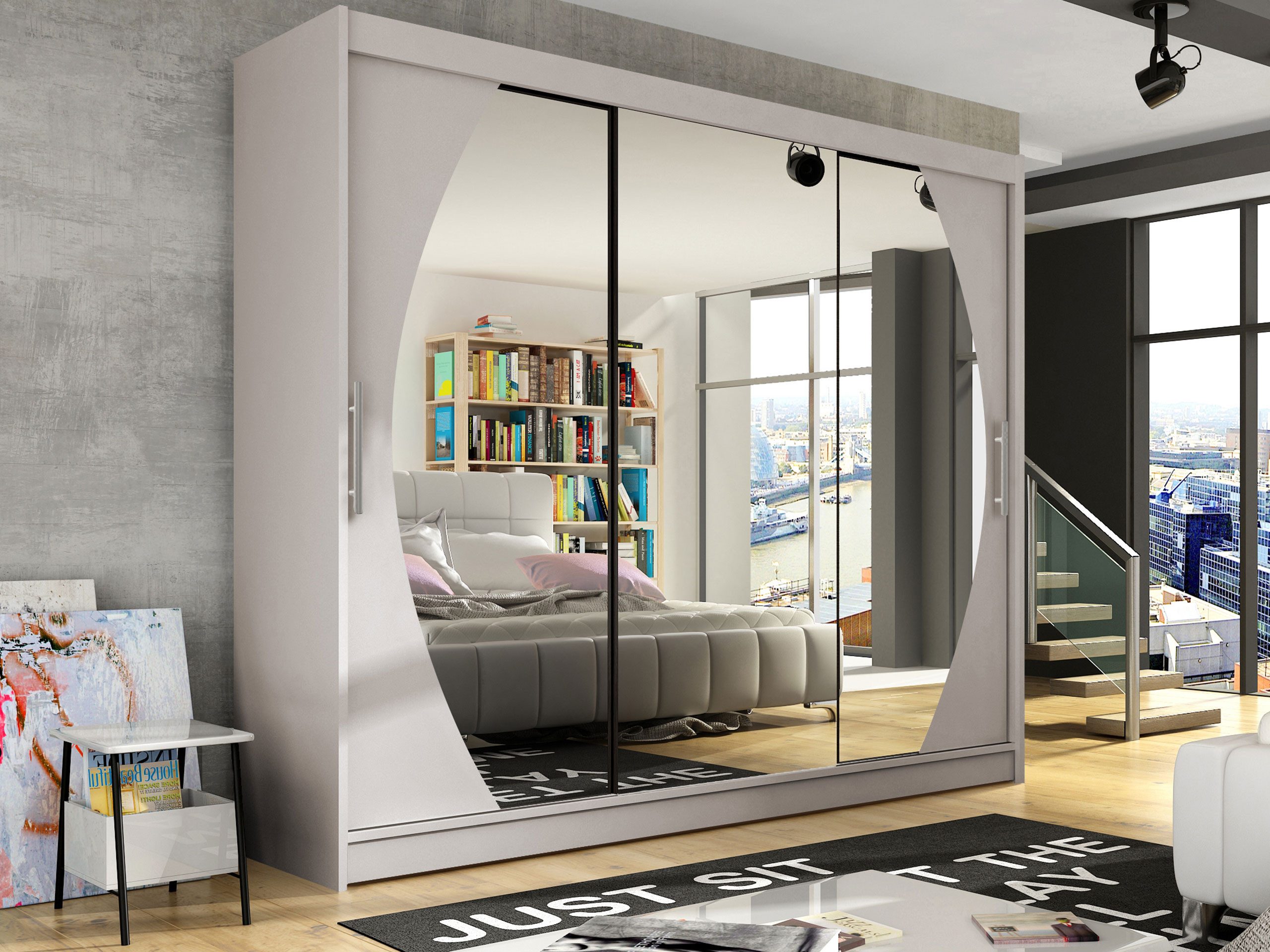 MIRJAN24 Kleiderschrank Aston V (mit Frontspiegel, Schiebetüren) Garderobe mit 3-türig, Schwebetürenschrank, 250x215x58 cm – Bild 2 von 5