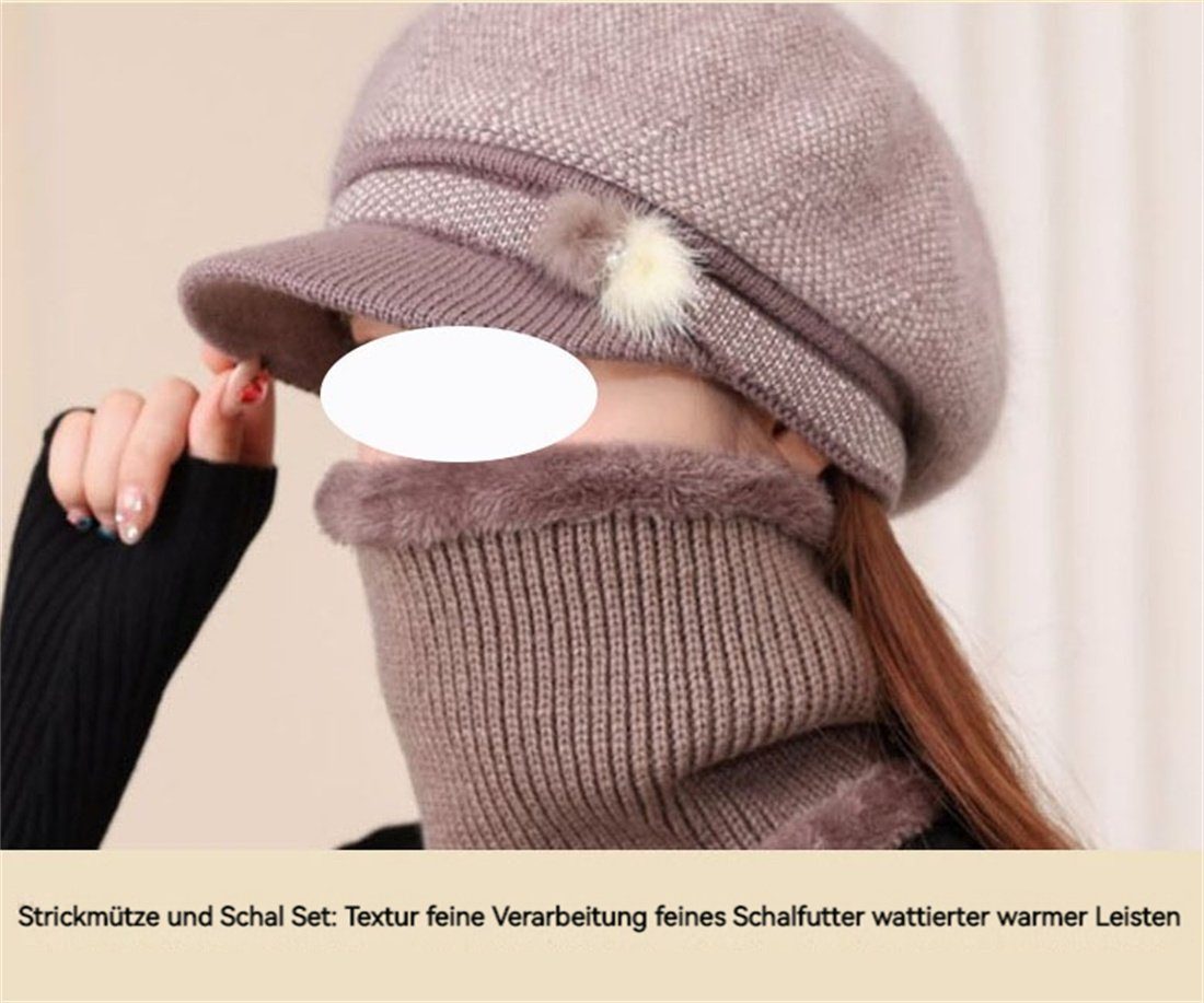 DÖRÖY Strickmütze Warme Wollmütze ältere Menschen,Mütze Set Schal und mittlere für Grau 2er 