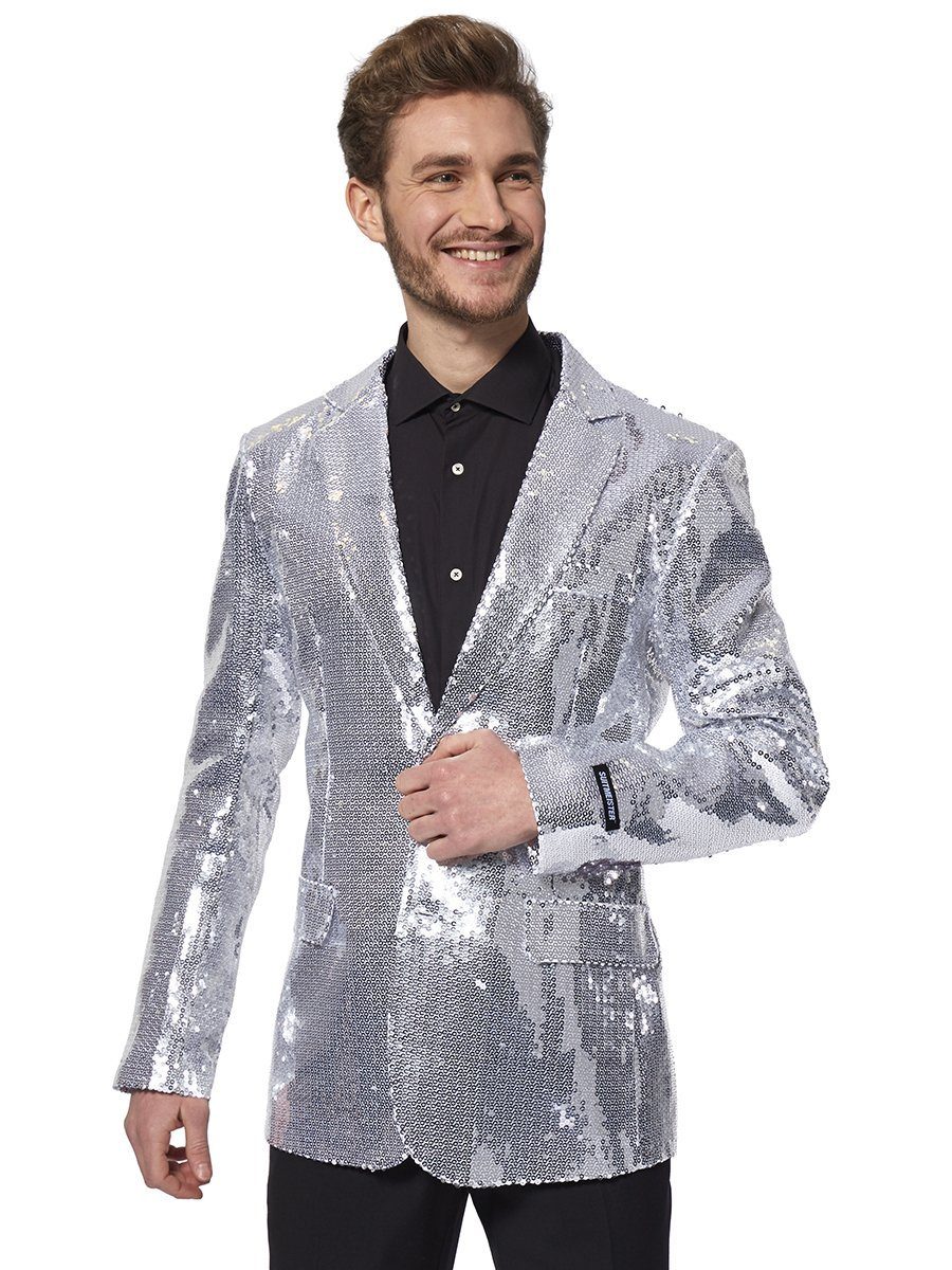 SuitMeister Kostüm SuitMeister Glitzerjacke silber, Eine silberne Discokugel zum Anziehen!