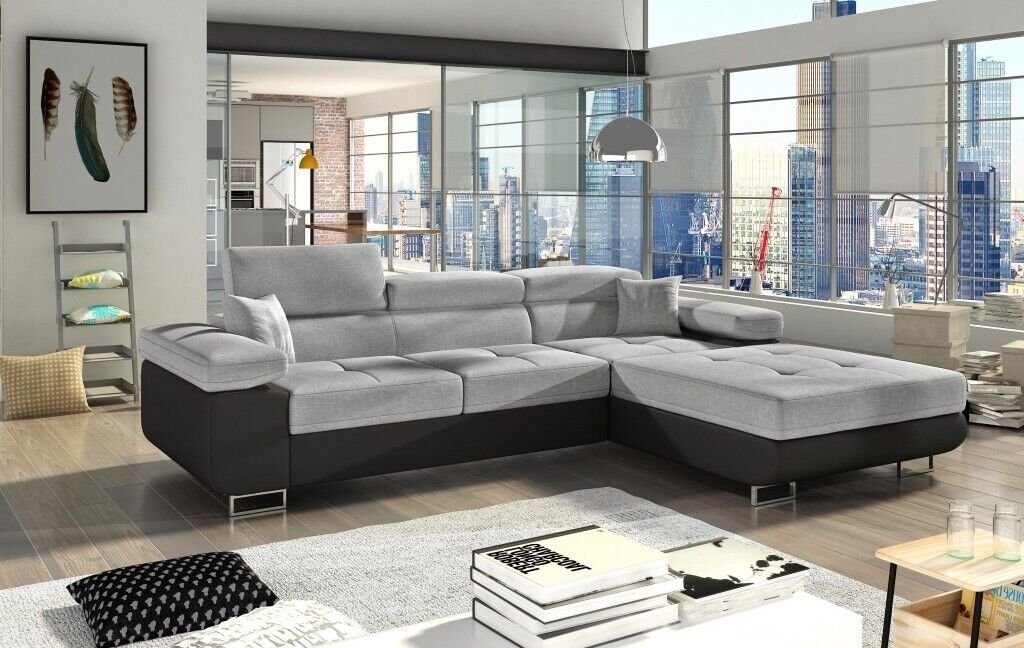 Eck-Couch L-Form Grau/Schwarz Sofa Ecksofa Made Wohnlandschaft JVmoebel luxus in Graue Moderne Europe Neu,