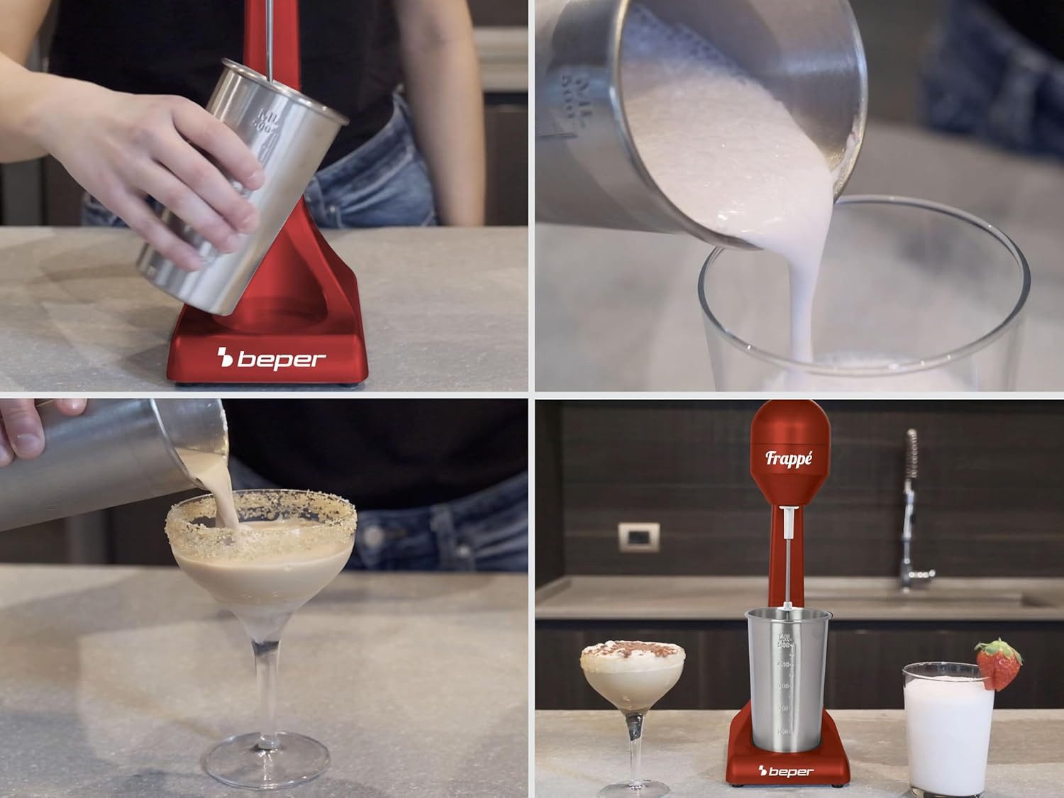 Beper Standmixer Elektrischer Milchshaker Beper 100W Drink Mixer Cocktail Shaker 500ml, 100 W, Edelstahlbecher 500ml, 100W Power, 2 Stufen, rutschfest, pflegele – Bild 4 von 5