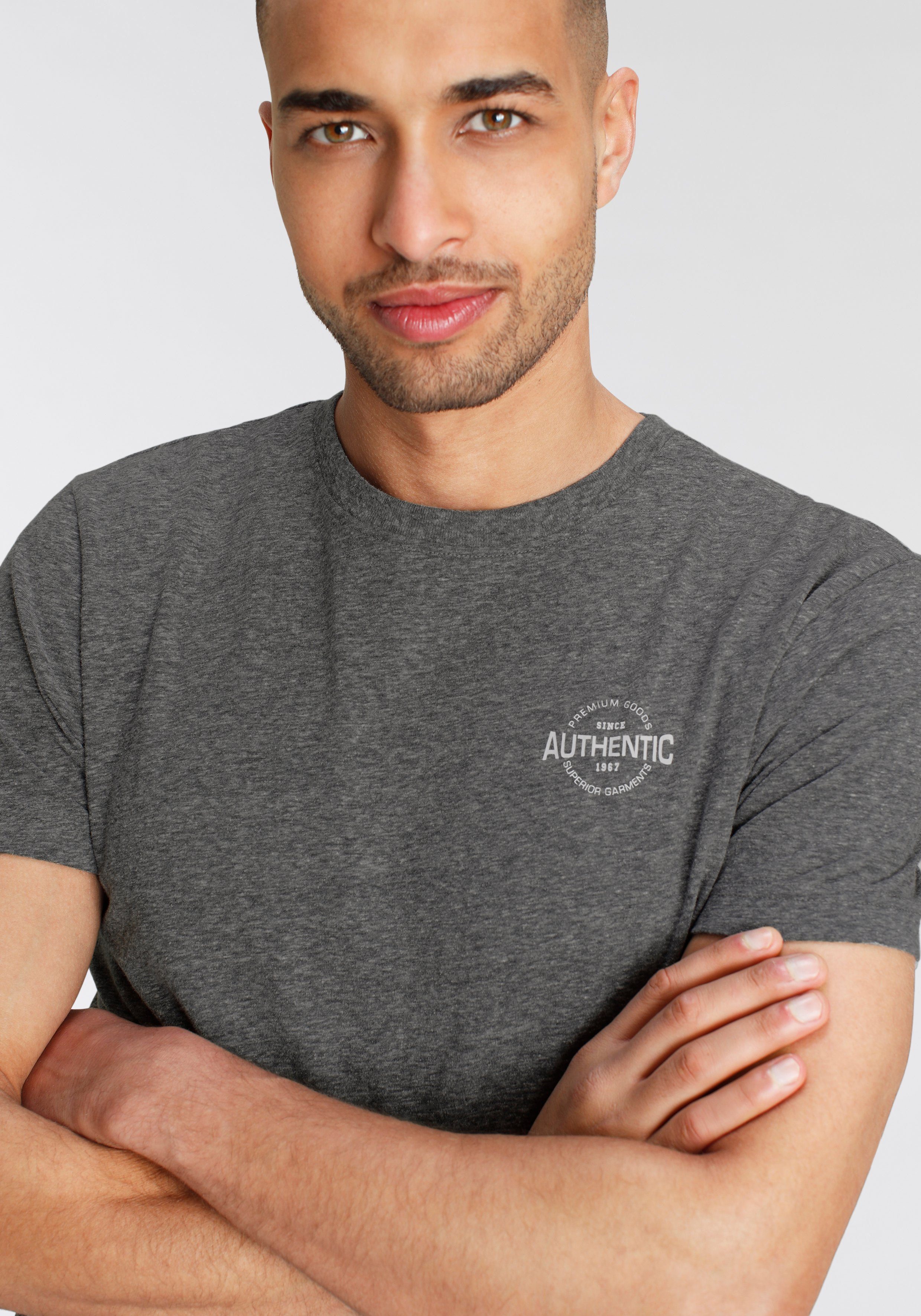 Print mit und besonderer in meliert Optik T-Shirt AJC Melange Logo anthrazit