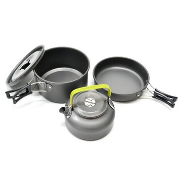 Daskoo Topf-Set 2-3 Person Camping Kochgeschirr Set,Aluminium, (3-tlg), Kochset Outdoor Töpfe Bratpfanne Kettle Kit