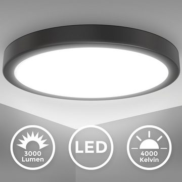 B.K.Licht LED Deckenleuchte BK_DL1539 LED Deckenlampe, 4.000K neutralweißes Licht, 24W, LED fest integriert, Neutralweiß, Küchenlampe, Ø38 cm, 3.000 Lm, Schwarz