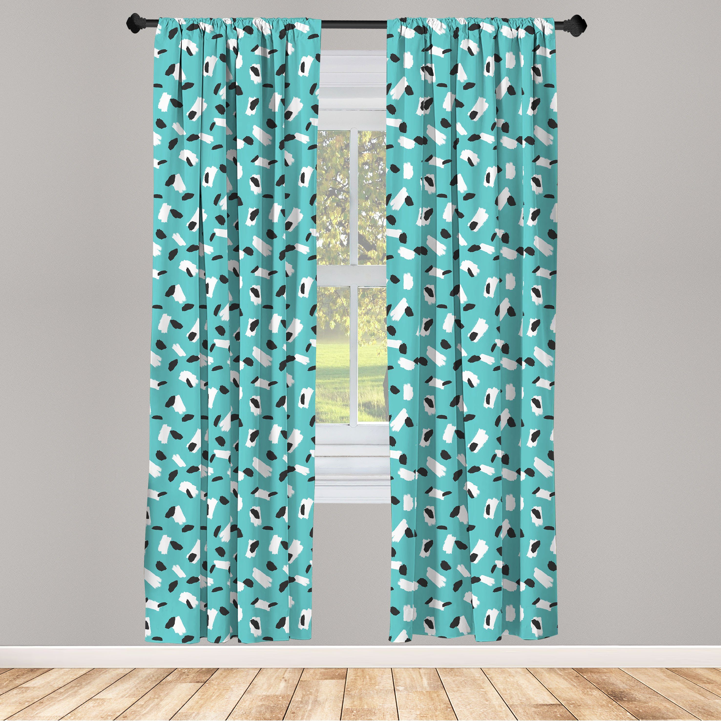 Gardine Vorhang für Wohnzimmer Schlafzimmer Dekor, Abakuhaus, Microfaser, Türkisblau schrullig Brushstrokes