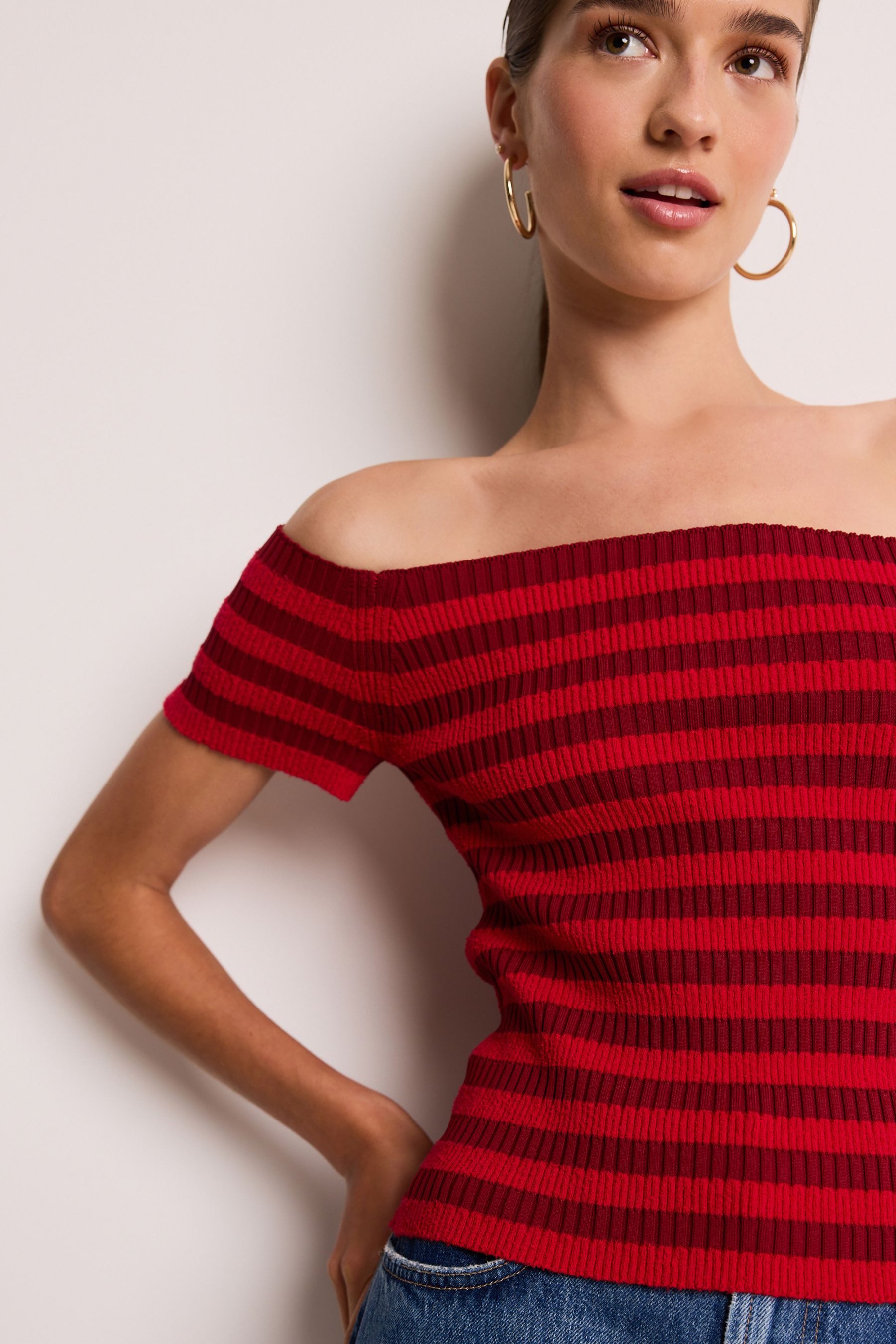 Next Carmenpullover Geripptes Bardot-Strickoberteil mit Streifen (1-tlg)