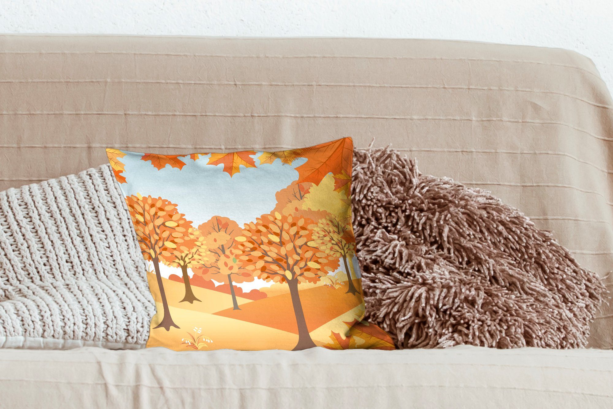 MuchoWow Zierkissen Herbstbäumen, mit für Sofakissen Dekokissen Wohzimmer, Illustration Füllung von Schlafzimmer, Deko, Eine