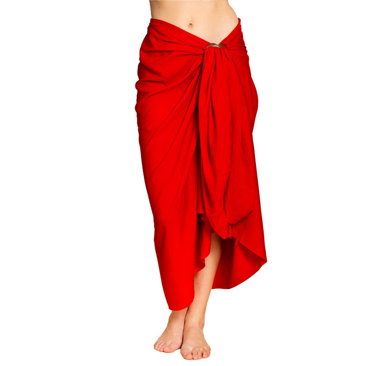 PANASIAM Pareo Sarong einfarbig in 2 Größen als Strandtuch Strandkleid Strandrock, oder Bikini Cover-up Tuch für den Strand Schultertuch Schal Halstuch Rot