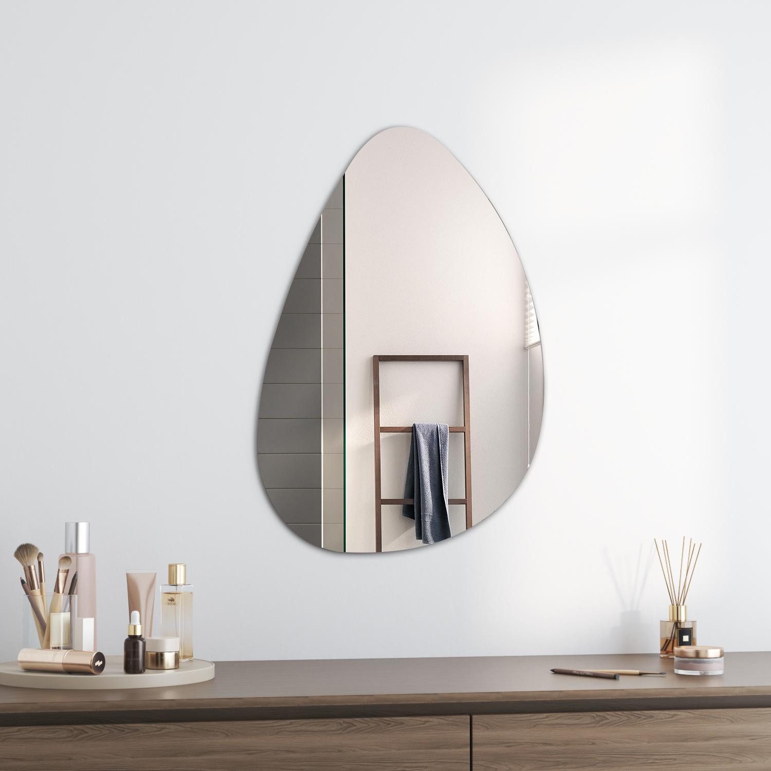 Boromal Kosmetikspiegel Dekospiegel Wassertropfen 45x70cm (Wandspiegel Asymmetrisch, Rahmenlos), für Badzimmer, Schlafzimmer,Wohnzimmer, Flur, Garderobe