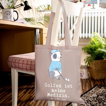 Mr. & Mrs. Panda Tragetasche Panda Golfen - Braun Pastell - Geschenk, Hobby, Golf spielen, Sportar (1-tlg), Design-Highlight