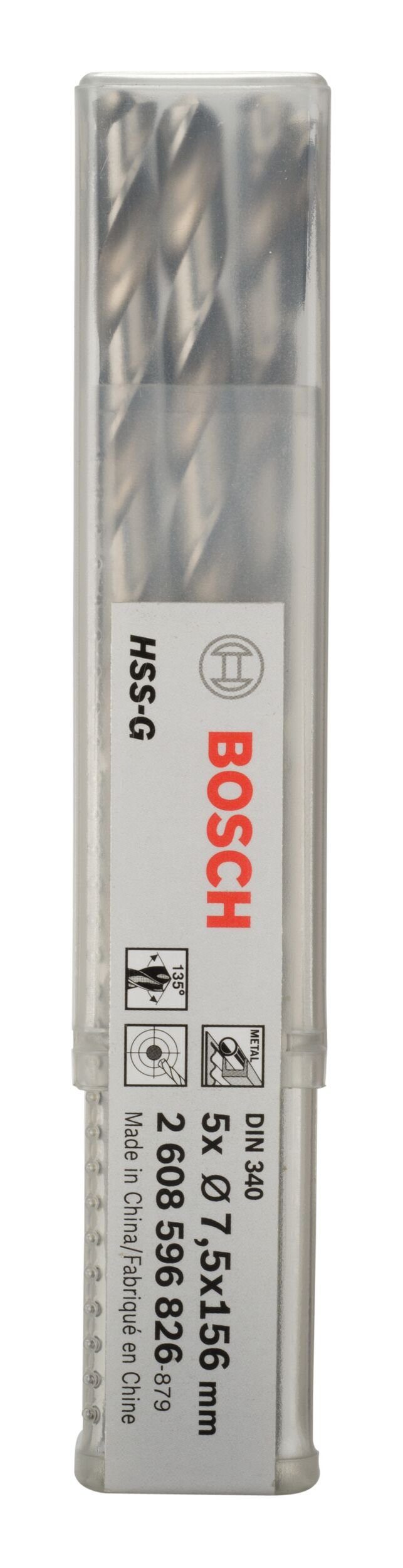 BOSCH Metallbohrer, (5 Stück), x x HSS-G 156 340) - 5er-Pack mm - (DIN 102 7,5