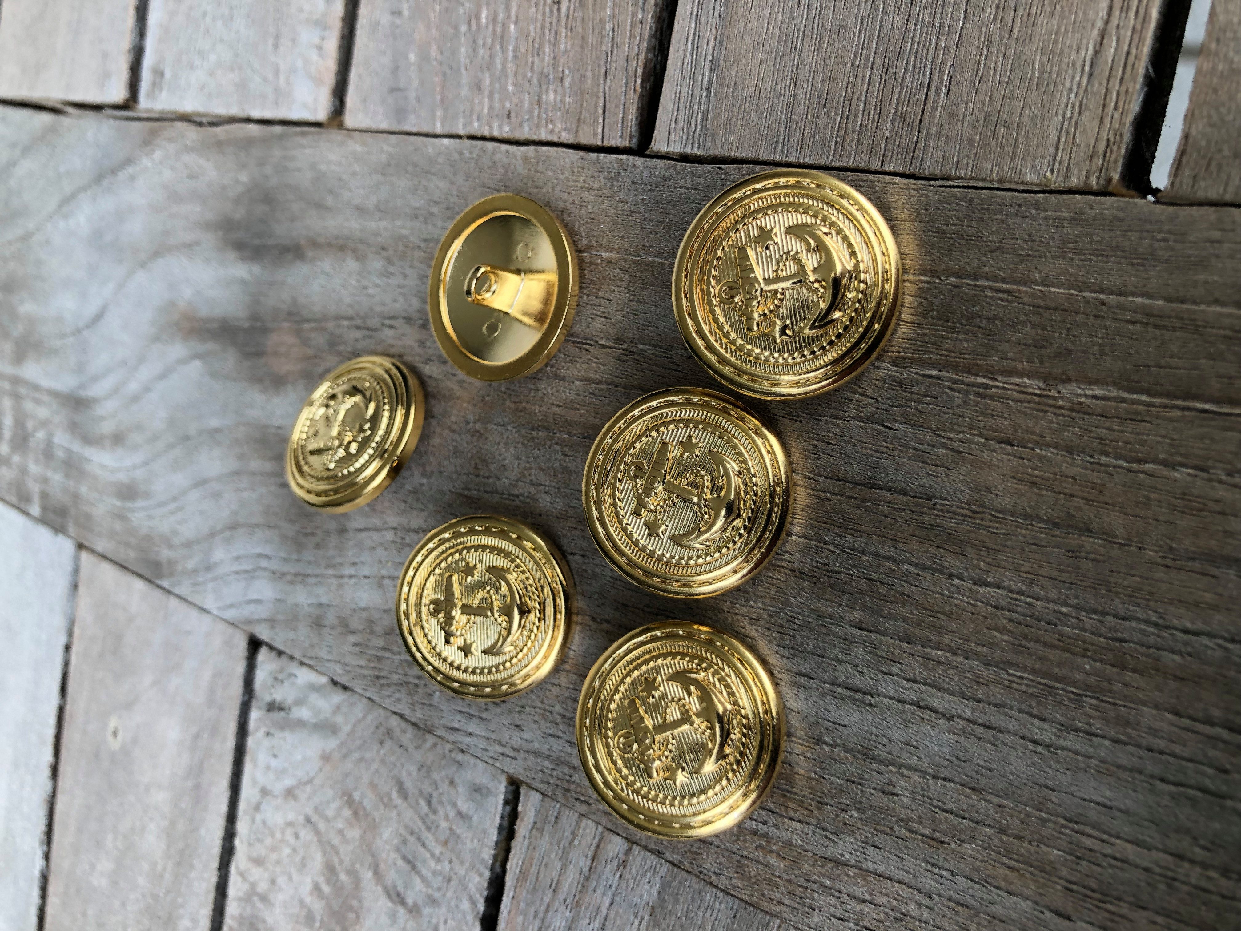 Hartmann-Knöpfe Knopf 10 Stück Anker Motiv gold farben glänzende Metall Ösenknöpfe