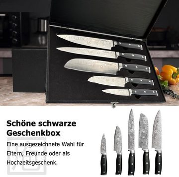 KESSMANN Kasserolle Edelstahl Induktion Schmorpfanne 28cm mit Deckel 5tlg + Messerset 6tlg, Edelstahl (Set, 11-tlg., Inkl. 1 Pfannenwender + 1 Untersetzer + 1 Holzlöffel -11 TEILIG SET), Bratpfanne Pfanne Brattopf Pfannenset Topf Messerblock Kochbesteck