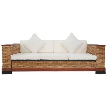furnicato 3-Sitzer 3-Sitzer-Sofa mit Auflagen Braun Natur Rattan