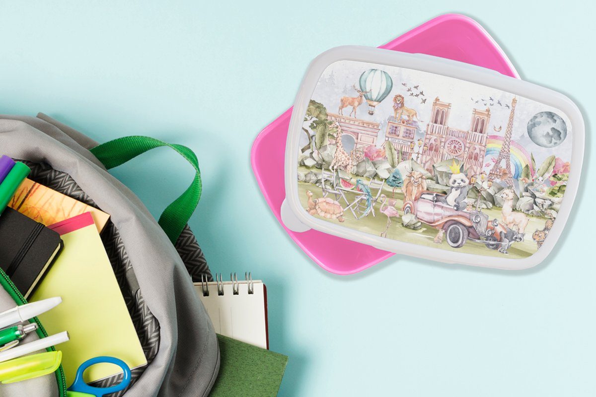 - (2-tlg), Mädchen Paris - MuchoWow Regenbogen Brotdose Brotbox Lunchbox Kinder, für Snackbox, Kunststoff Rosa - Kunststoff, Kinder - - Erwachsene, Tiere, Mädchen,