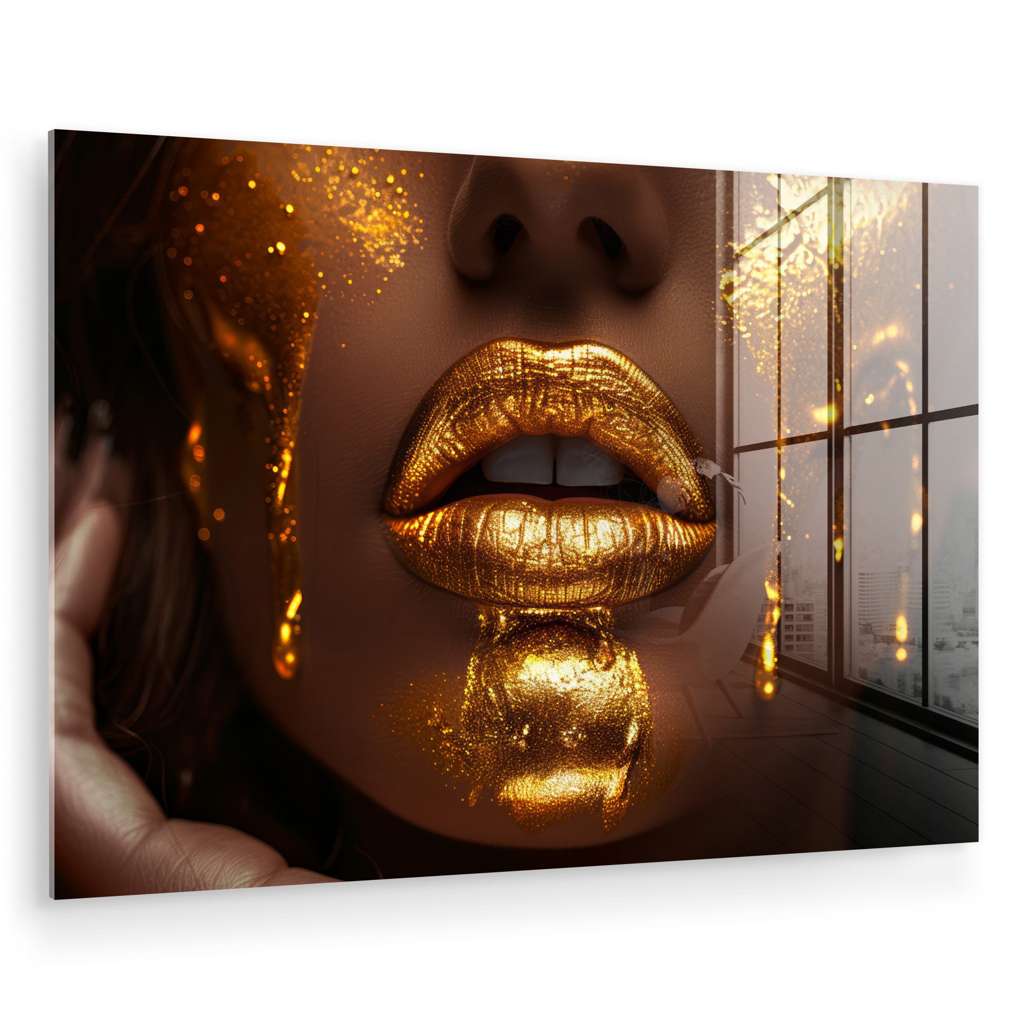MuchoWow Acrylglasbild Frau - Gold - Gesicht - Farbe - Lippen, Inkl. Aufhän günstig online kaufen