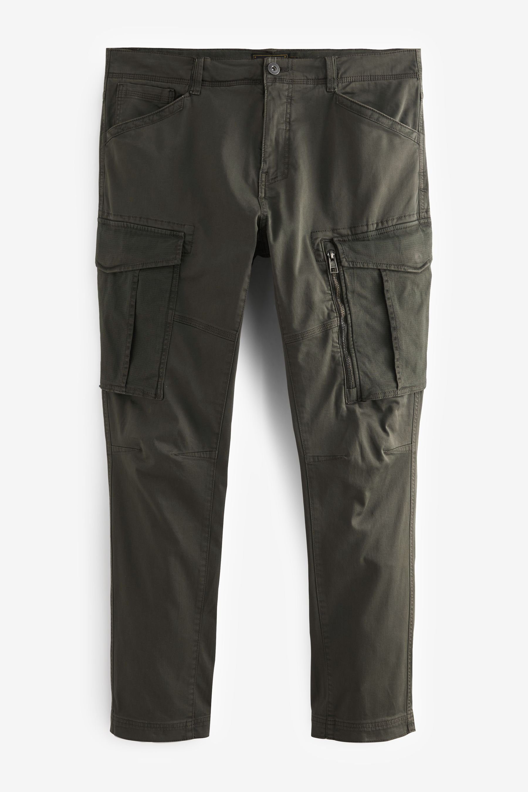 Khaki (1-tlg) Regular mit Cargohose Stretch- Tapered Dark Cargohose Green Next