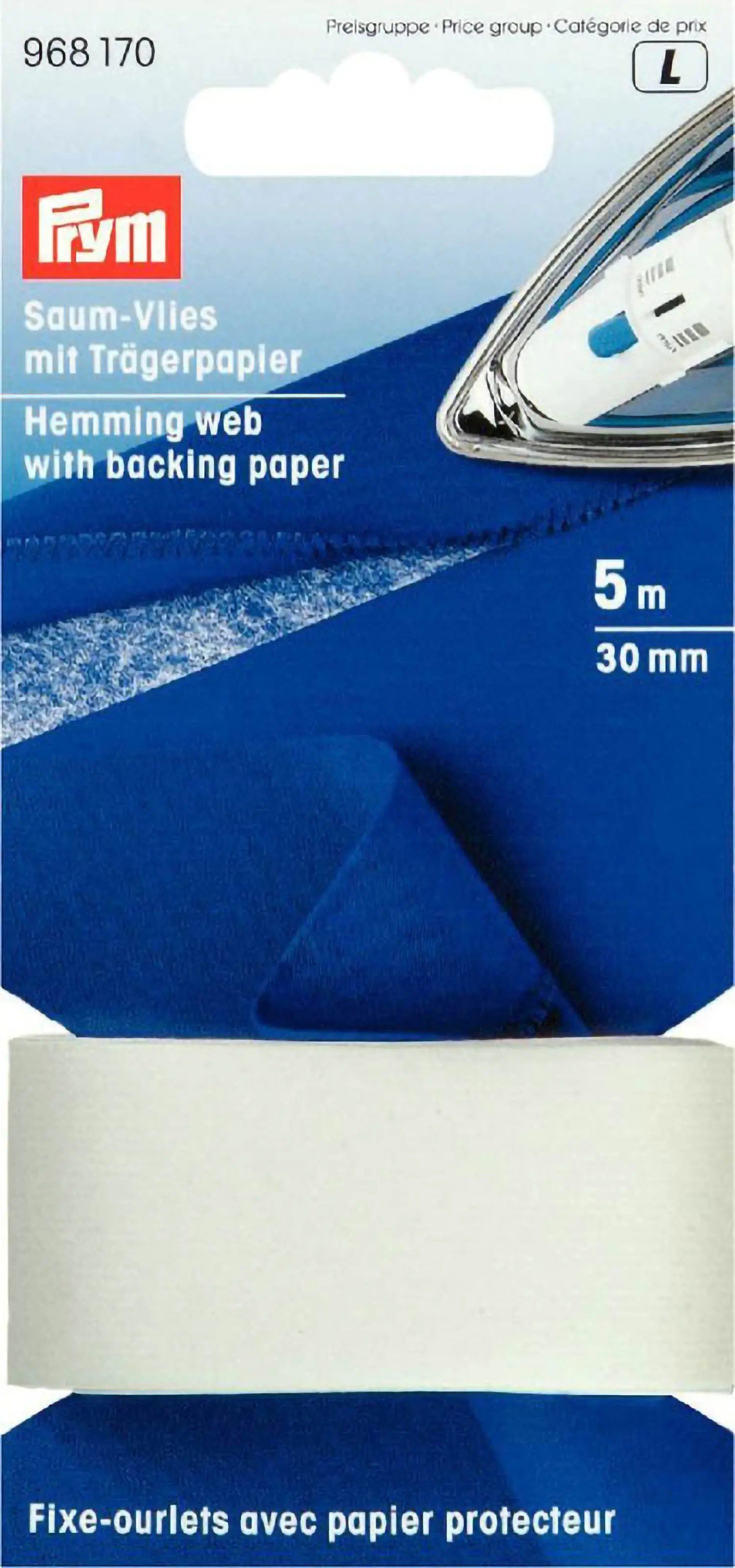 Stofferia Stoff Saumvlies mit Trägerpapier zum Einbügeln 30 mm weiß, Meterware