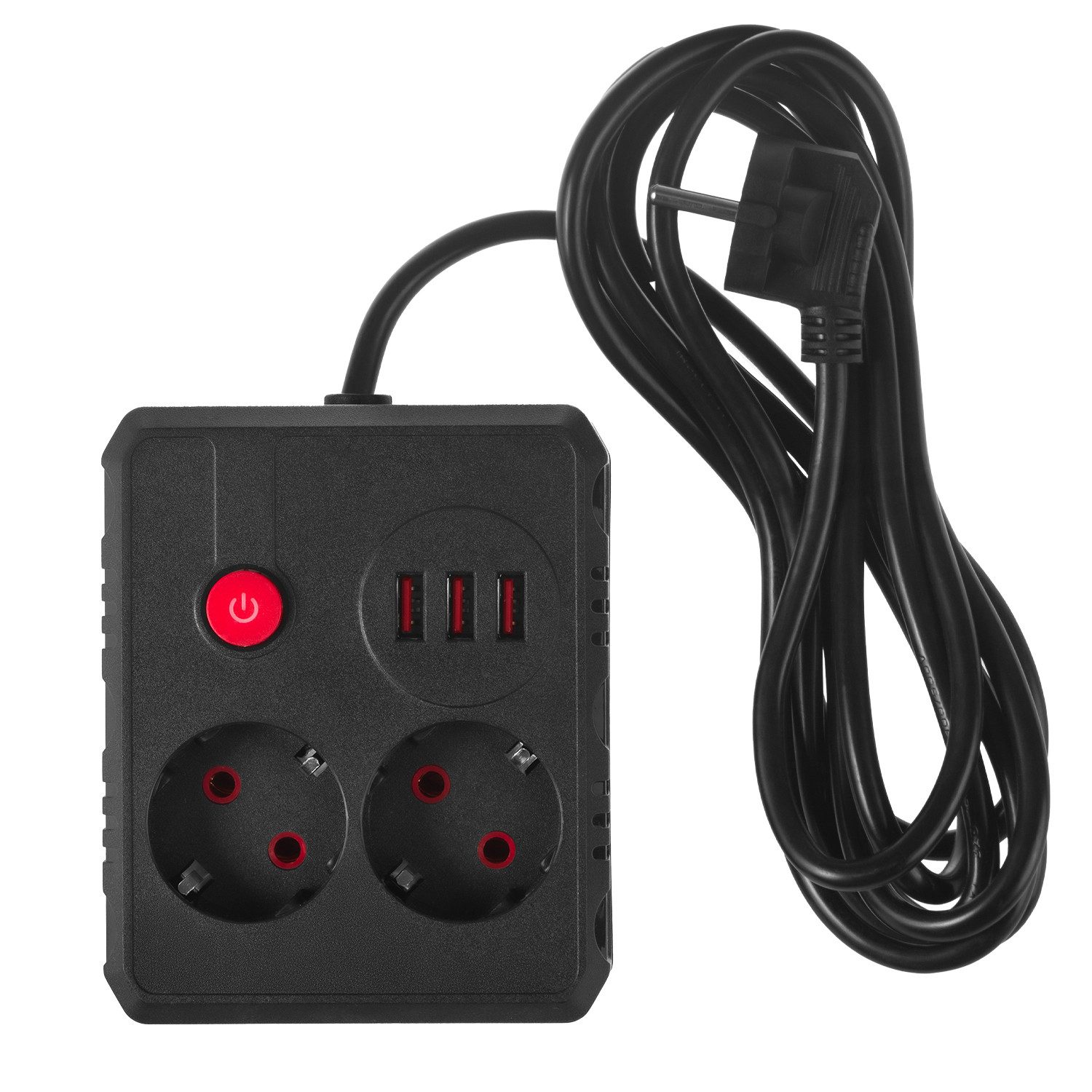 Maclean 2 Steckdosen 2500W 3xUSB Mehrfachsteckdose 2-fach (Kabellänge 3 m), 110-240V AC 50/60Hz, 2,1A max 2500W – Bild 2 von 5