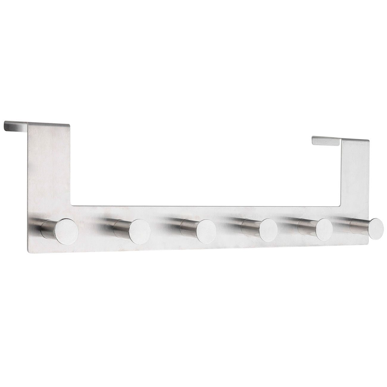 HI Türgarderobe Tür-Garderobenleiste aus Edelstahl (6 Haken), Hakenleiste 39x11x4,6cm, Türfalzstärken bis zu 4,0 cm, 6 Haken ohne Bohren, mobile Garderobe für Türfalz bis 4 cm