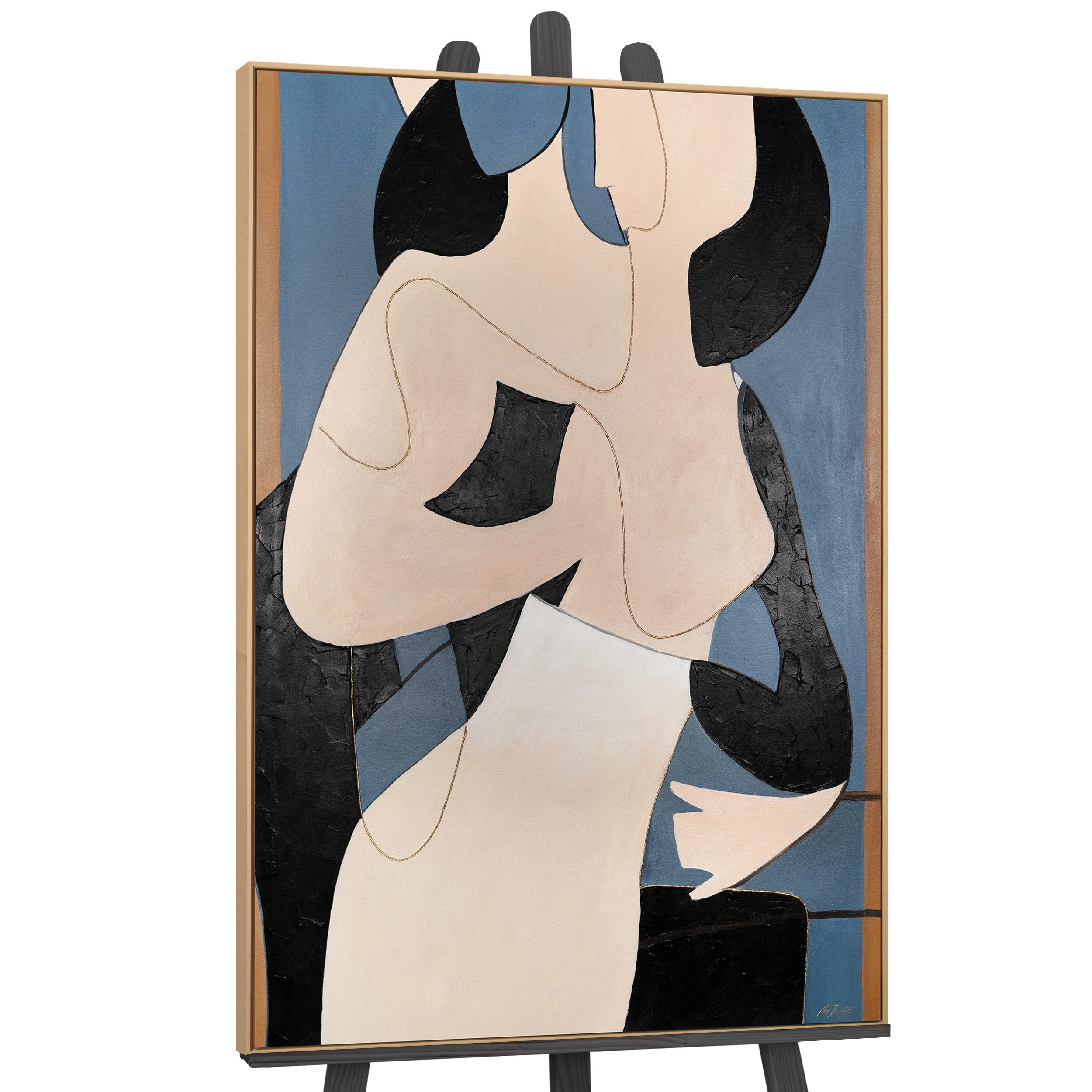 YS-Art Gemälde Gestreifte Symphonie, Abstraktion, Liebespärchen Leinwandbild in einem Schattenfugenrahmen