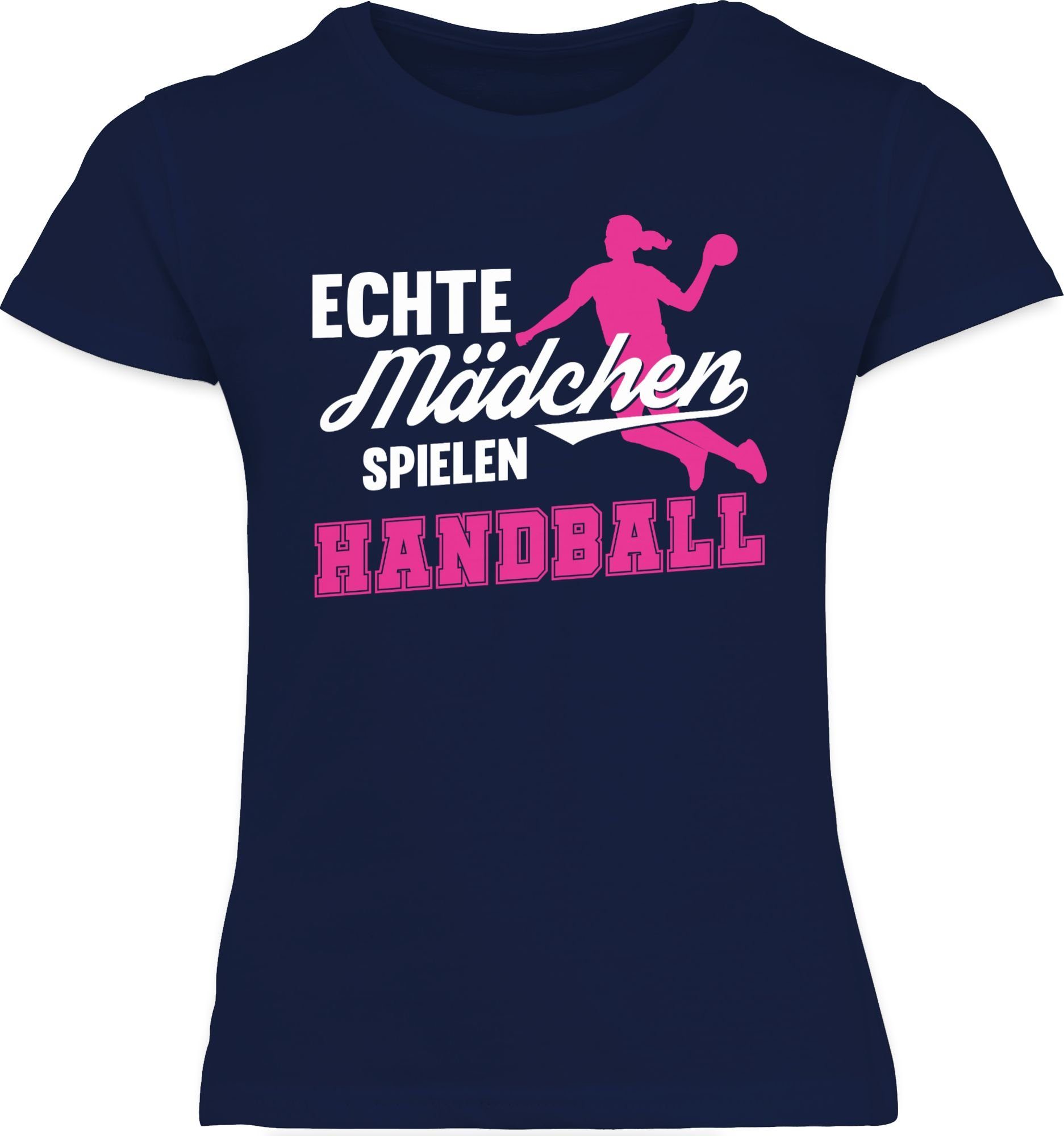 Shirtracer T-Shirt Echte Mädchen spielen Handball weiß / fuchsia Kinder Sport Kleidung