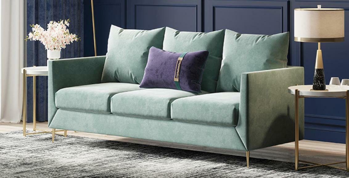 JVmoebel Sofa Luxus Dreisitzer mit Edelstahlfüßen Stilvolle Couch Neu Samt, Made in Europe