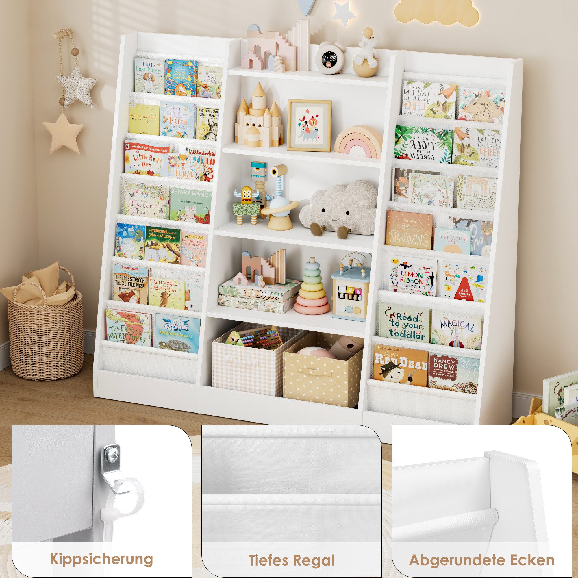 Homfa Bücherregal, Kinderregal mit 14 Ablagen Kinderbücherregal 129x120x35 cm